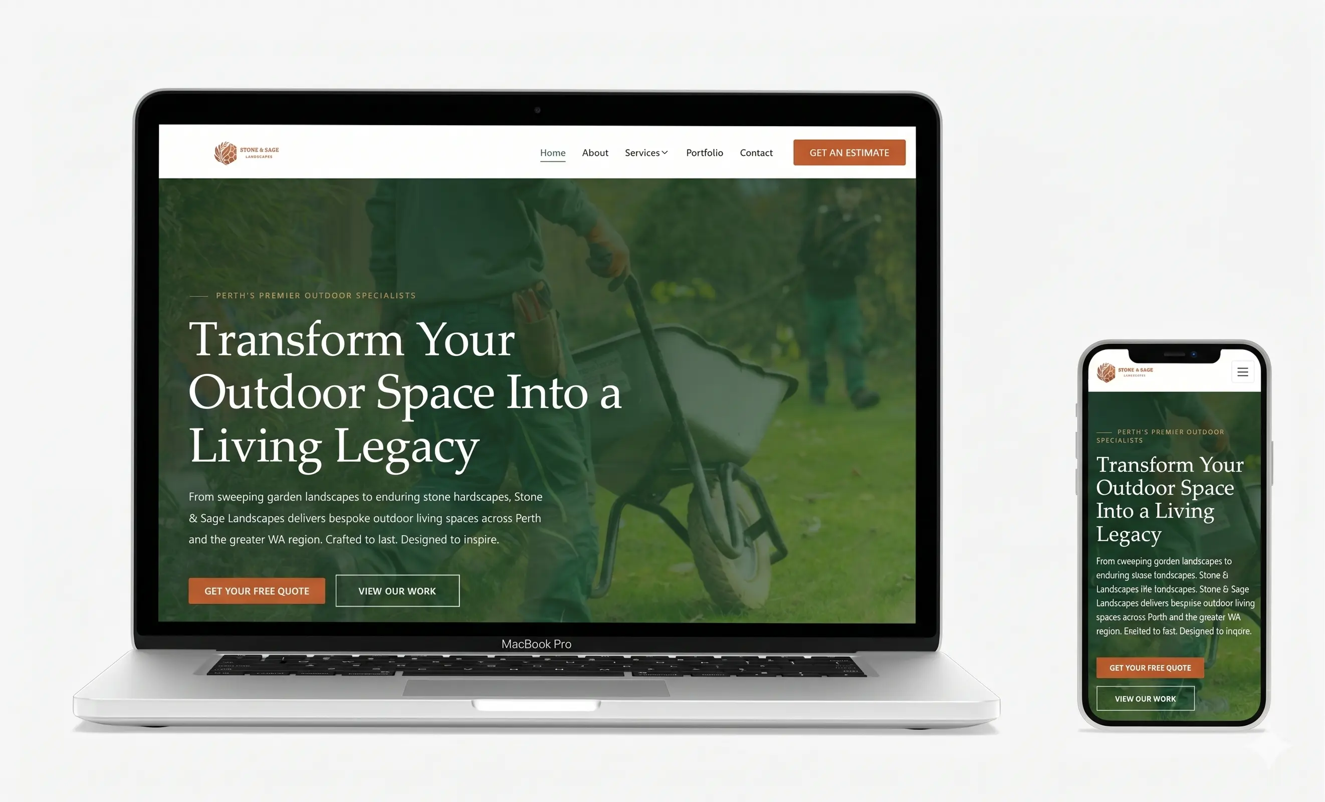 Stone & Sage Landscaping website mockup
